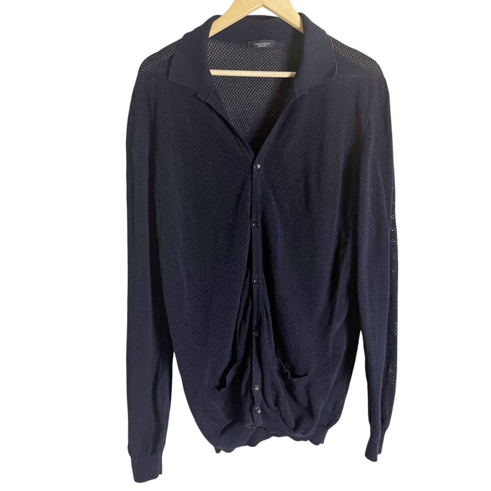 Roberto Collina Italian Navy Blue Perforated Knit Cardigan Sweater Size XL - Picture 4 of 11